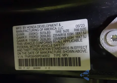 2023 Honda Cr-V Hybrid Sport z USA, uszkodzony, nr VIN 7FARS6H56PE040832